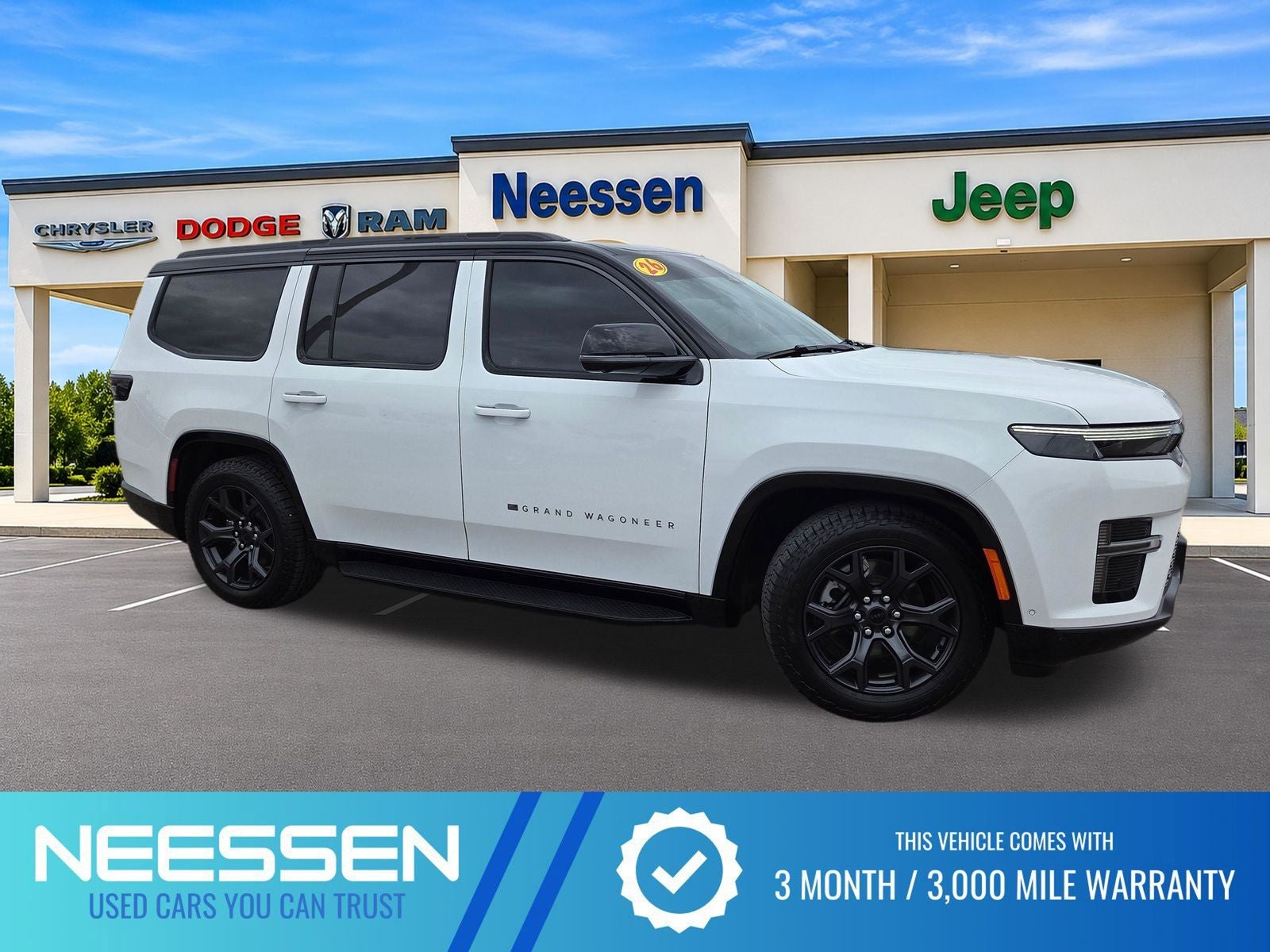 2026 Jeep Grand Wagoneer Upland in Bright White Clearcoat — front three-quarter view