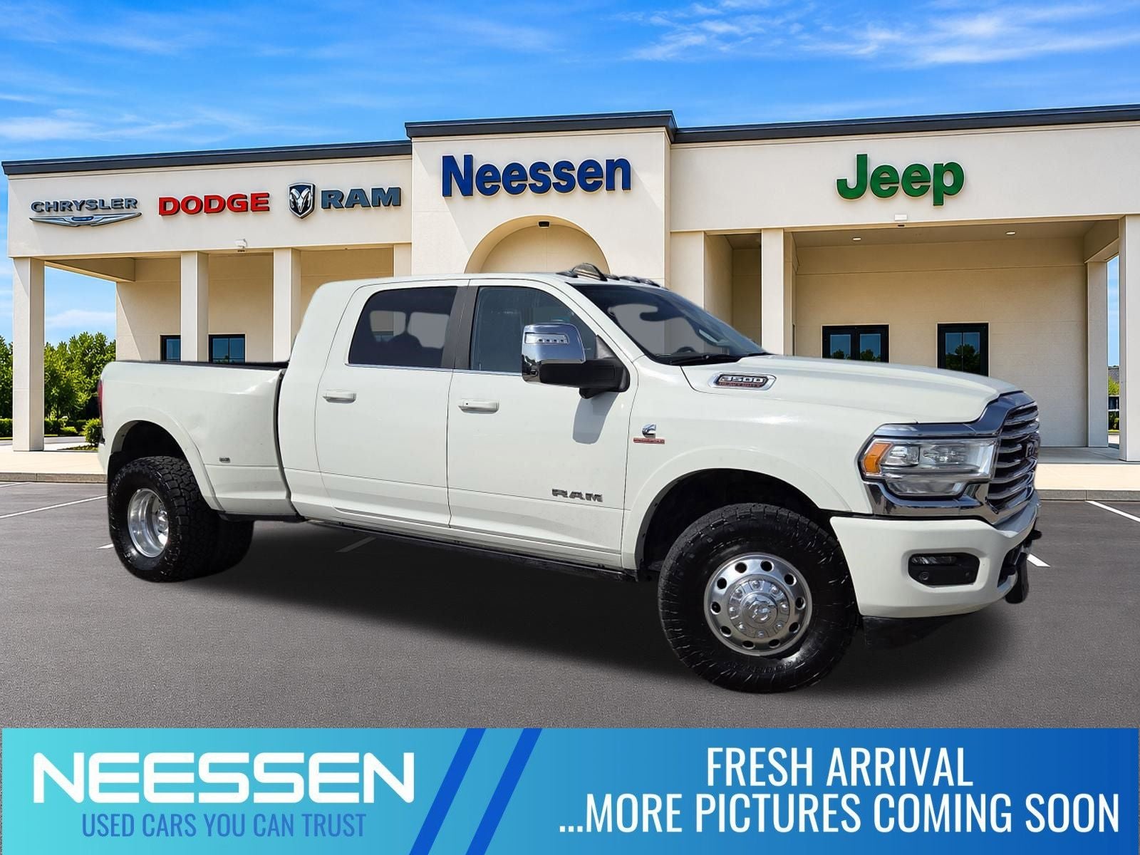 2024 RAM 3500 Limited Longhorn in Pearl White — front three-quarter view