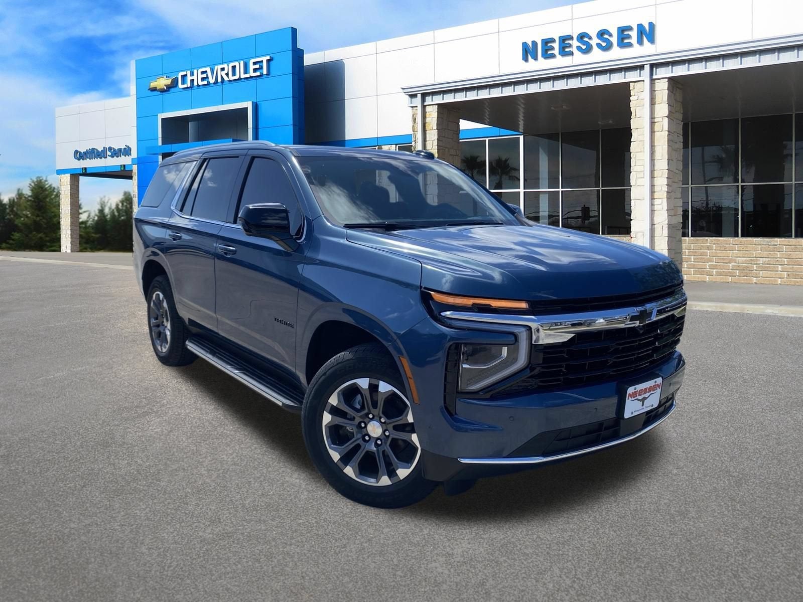2026 Chevrolet Tahoe LS in Lakeshore Blue Metallic — front three-quarter view