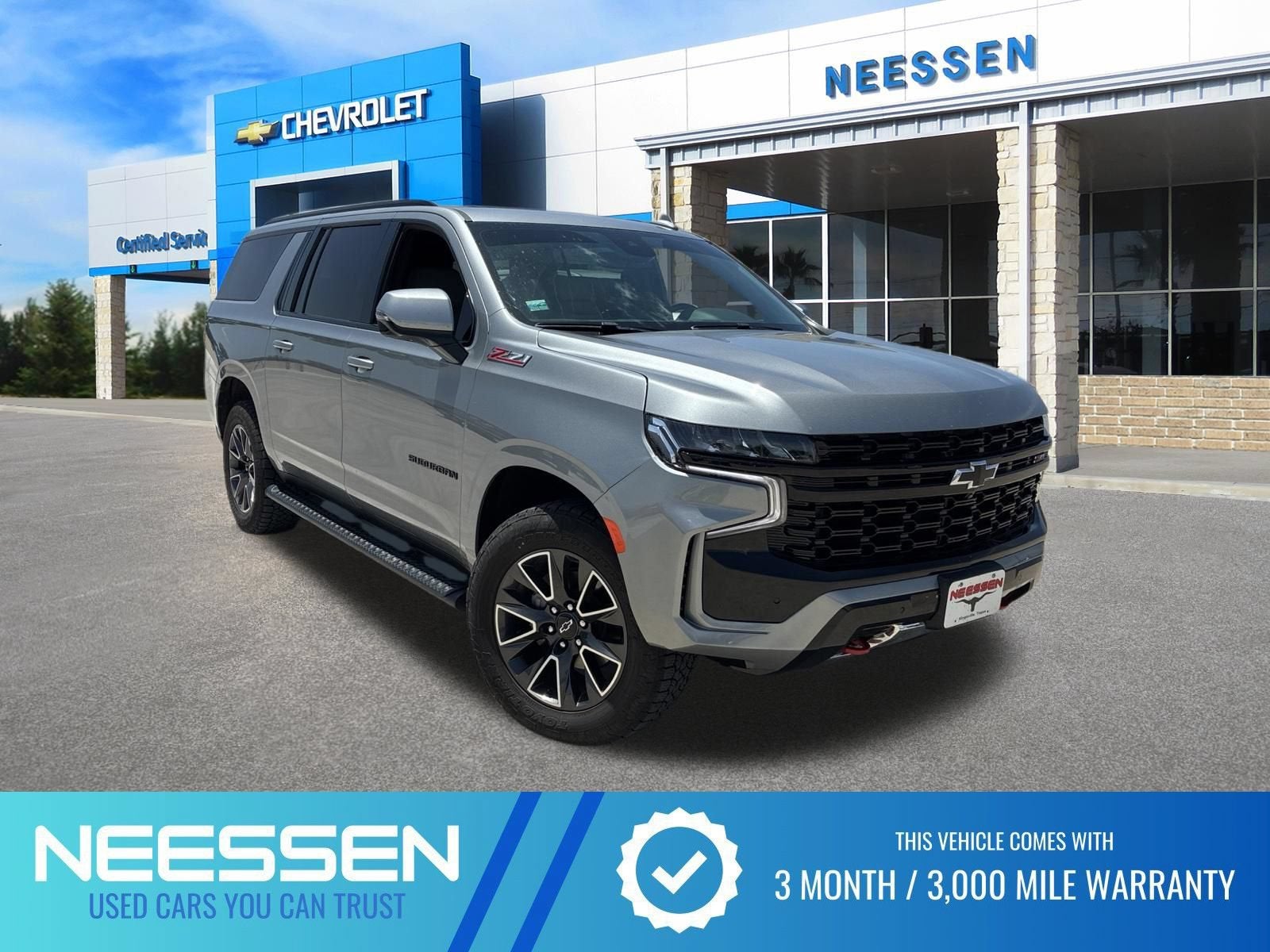 2023 Chevrolet Suburban Z71 in Sterling Gray Metallic — front three-quarter view