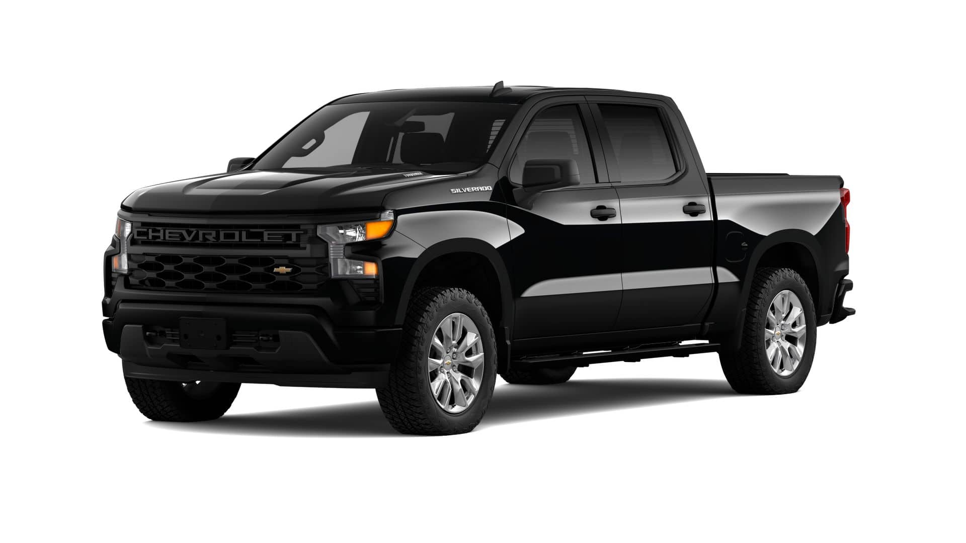 2026 Chevrolet Silverado 1500 Custom in Black — front three-quarter view